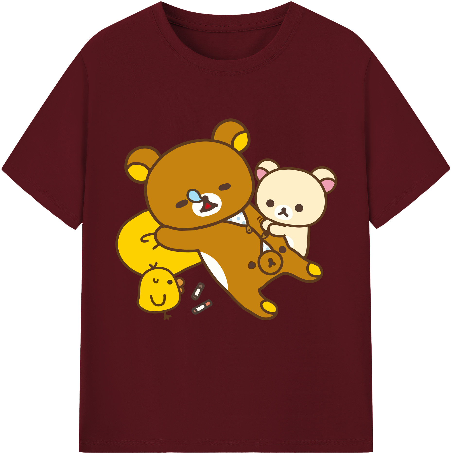（画像用） リラックマ リラックマ キイロイトリ Rilakkuma Korilakkuma Kiiroitori 綿100％半袖Tシャツ（フロントプリント）